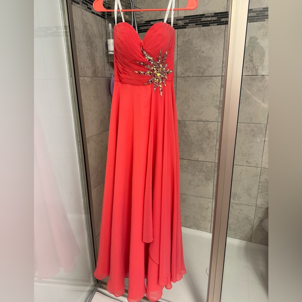 Coral Pink Jovani strapless gown